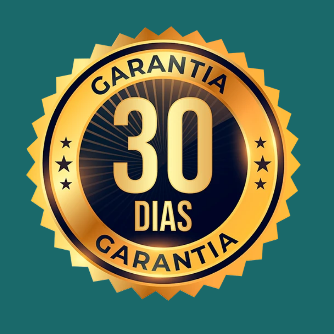 Sello dorado de garantía de 30 días sobre fondo verde oscuro.